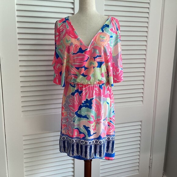Lilly Pulitzer Gabrielle Caftan Dress Size M Multi Playa Hermosa Print Floral Sl - Picture 2 of 15